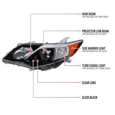 2012-2014 Toyota Camry Projector Headlight Amber Reflector - Driver Side Black