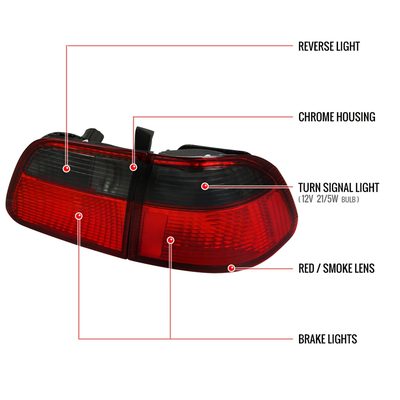 1999-2000 Honda Civic Sedan Tail Lights Chrome Housing/Red Smoke Lens