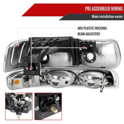 1999-2002 Chevy Silverado/ Tahoe/Suburban Factory Headlights Bumper Black