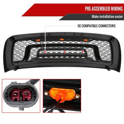 2010-2018 Dodge RAM 2500/3500 Rebel Style Hood Grille w/ Amber LED Lights