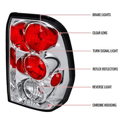 2002-2009 Chevrolet Trailblazer Tail Lights Chrome Housing/Clear Lens