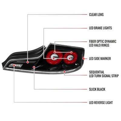 2003-2007 Infiniti G35 Coupe Red LED Halo Signal Tail Lights Glossy Black