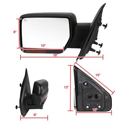 2007-2014 Ford F150 Black Heated Side Mirror &Amber Signal Puddle Light Driver