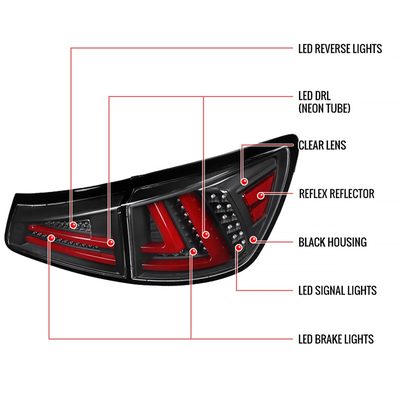 2006-2008 Lexus IS250/IS350 LED Tail Lights & Trunk Lights Black/Clear Lens