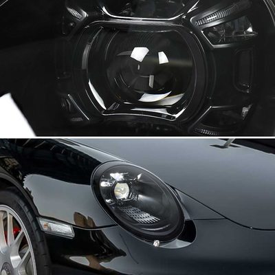 For Porsche 911 997.2 2009-2013 LED Projector DRL Headlights Matte Black Glossy Accents Clear Lens