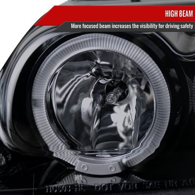 1999-2004 Ford Mustang Dual Halo Projector Headlights Glossy Black/Smoke Lens