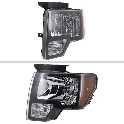 2009-2014 Ford F-150 Factory Crystal Headlights Amber Reflector Matt Black