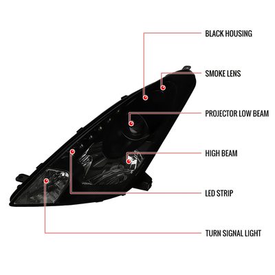 2000-2005 Toyota Celica Projector Headlights w/SMD LED Light Strip Black/Smoke