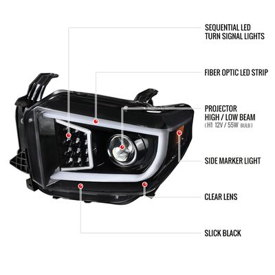 2014-2021 Toyota Tundra LED CBar Projector Headlights Signal Lights Jet Black