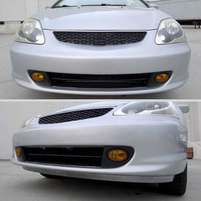 2002-2005 Honda Civic Si Hatchback H11 Fog Lights Kit Chrome/Amber Yellow Lens