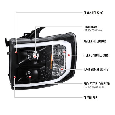 2007-2014 Chevy Silverado 1500/2500/3500HD LED CBar Projector Headlights Black
