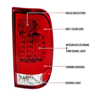 1997-2007 Ford F-150/F-250/350/450/550 Styleside LED Tail Lights Chrome/Red