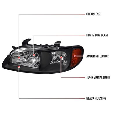 2000-2003 Nissan Sentra Factory Style Crystal Headlights Matte Black/Clear