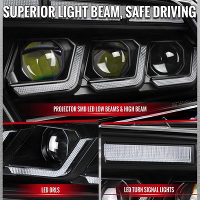 For Ford Mustang 2010-2014 Full LED Projector Headlights Sequential DRL Matte Black Clear Lens