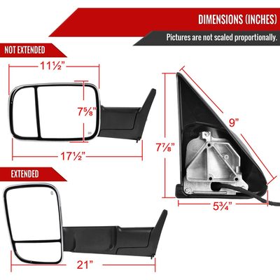 1998-2001 Dodge RAM 1500 2500 3500 Chrome Heated Towing Mirrors & Turn Signal