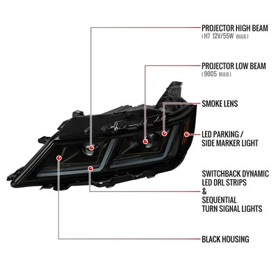For Chevrolet Impala 2014-2020 LED DRL Sequential Project Headlights Black Housing Smoked Lens