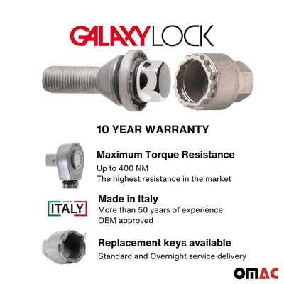 Wheel Lock Kit for Volvo V60 V60 Cross Country M14X1.5 Chromed 4Locks & 1Key