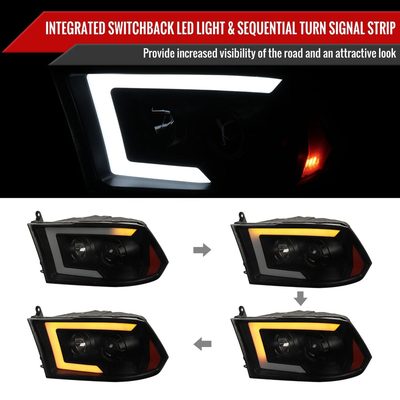 2009-2018 Dodge RAM 1500 / RAM 2500 3500 LED C-Bar Headlights Smoke