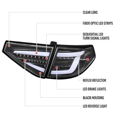 2008-2014 Subaru Impreza WRX Hatchback LED White Tube Tail Lights Matt Black