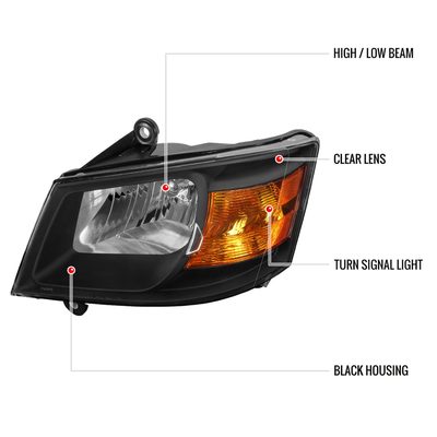 2008-2010 Dodge Grand Caravan Factory Crystal Headlights Amber Reflector Black