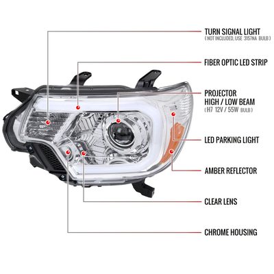 2012-2015 Toyota Tacoma LED CBar Projector Headlights LED Parking Light Chrome