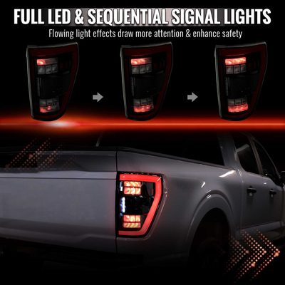 For Ford F-150 2021-2023 Full LED Tail Light Black Housing Smoked Lens