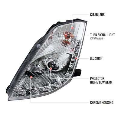 2006-2009 Nissan 350Z SMD LED Light Strip Projector Headlights Chrome/Clear