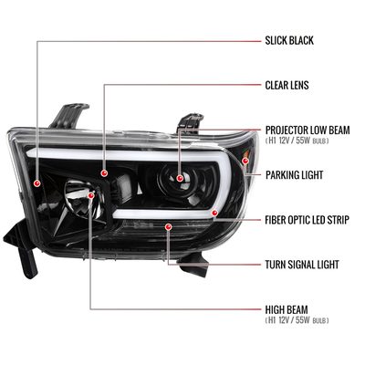 2007-2013 Toyota Tundra/ 08-2017 Sequoia LED CBar Projector Headlights Jet Black