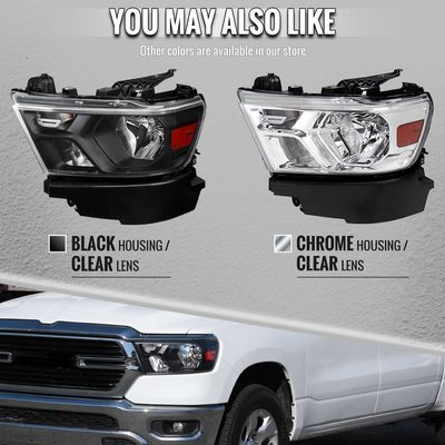 For Dodge RAM 1500 2019-2024 Factory Style Crystal Headlight Driver Side Only Black Housing Clear Lens