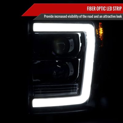 2011-2016 F-250/350/450/550 LED C-Bar Projector Headlights Jet Black/Clear