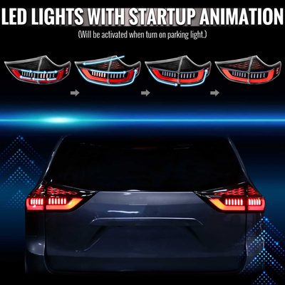 For Toyota Sienna 2011-2014 Full LED Tail Lights Sequential Red Fiber Black Clear Lens Jet Housing