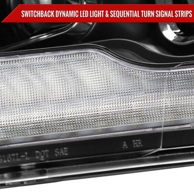 For Dodge RAM 1500 2009-18 / RAM Classic 2019-21 / 2500 3500 2010-18 Amber LED Bar Switchback Projector Headlights Matte Black Housing Clear Lens