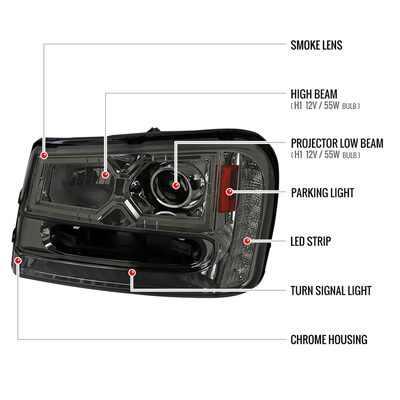 2002-2009 Chevy Trailblazer Projector Headlights LED Light Strip Chrome/Smoke