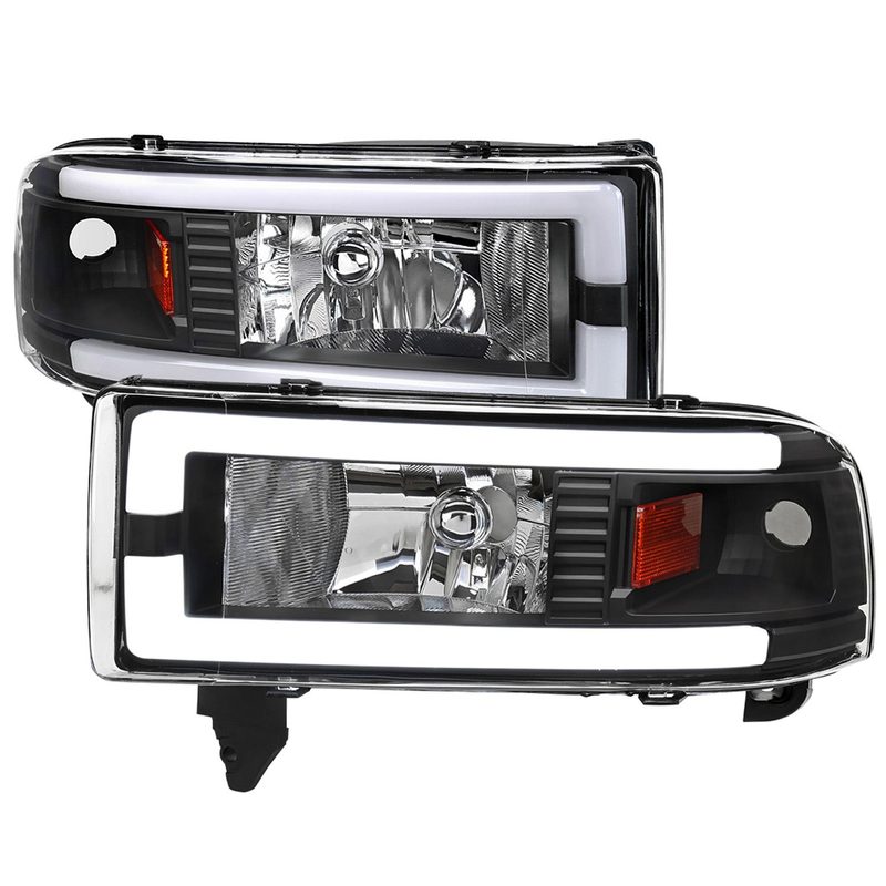 1994-2001 Dodge RAM 1500/2500/3500 Dual LED Bar Factory Headlights Black Amber