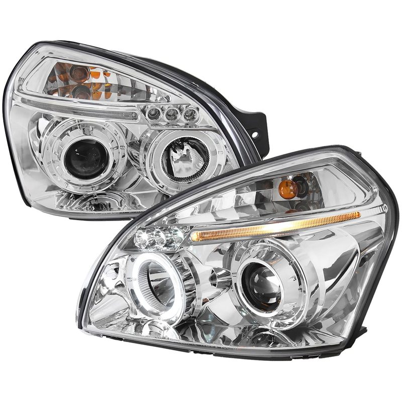 2005-2009 Hyundai Tucson Single Halo Projector Headlights Chrome/Clear Lens