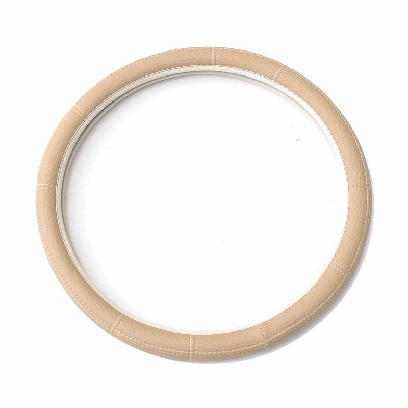 14.5-15.5’’ Steering Wheel Cover Beige Leather Anti-slip Breathable