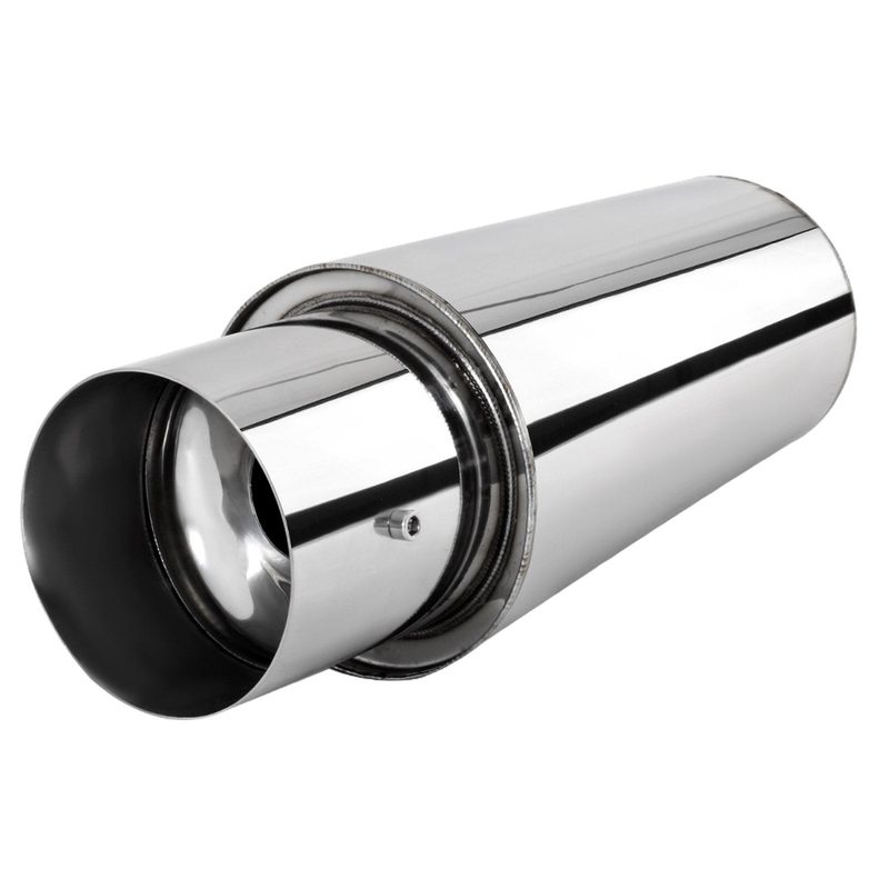 Universal 3" Inlet/4" Outlet S.Steel Spiral Flow Exhaust Muffler w/ Silencer