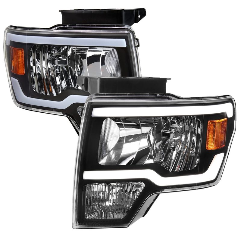 2009-2014 Ford F-150 LED Tube Factory Style Headlights Matte Black/Clear Lens