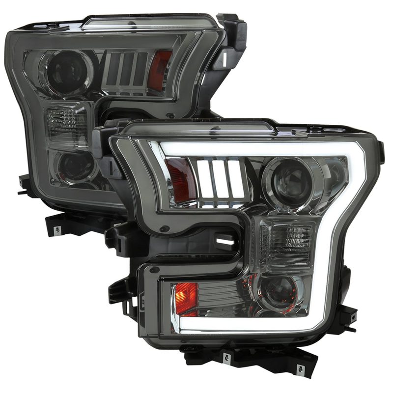 2015-2017 Ford F-150 LED Bar Projector Headlights Chrome / Smoked Lens