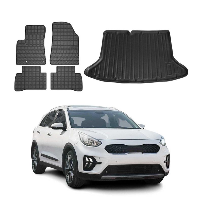 2017-2022 Kia Niro 1.gen Floor Mats & Cargo Liner Full Set All Weather Black