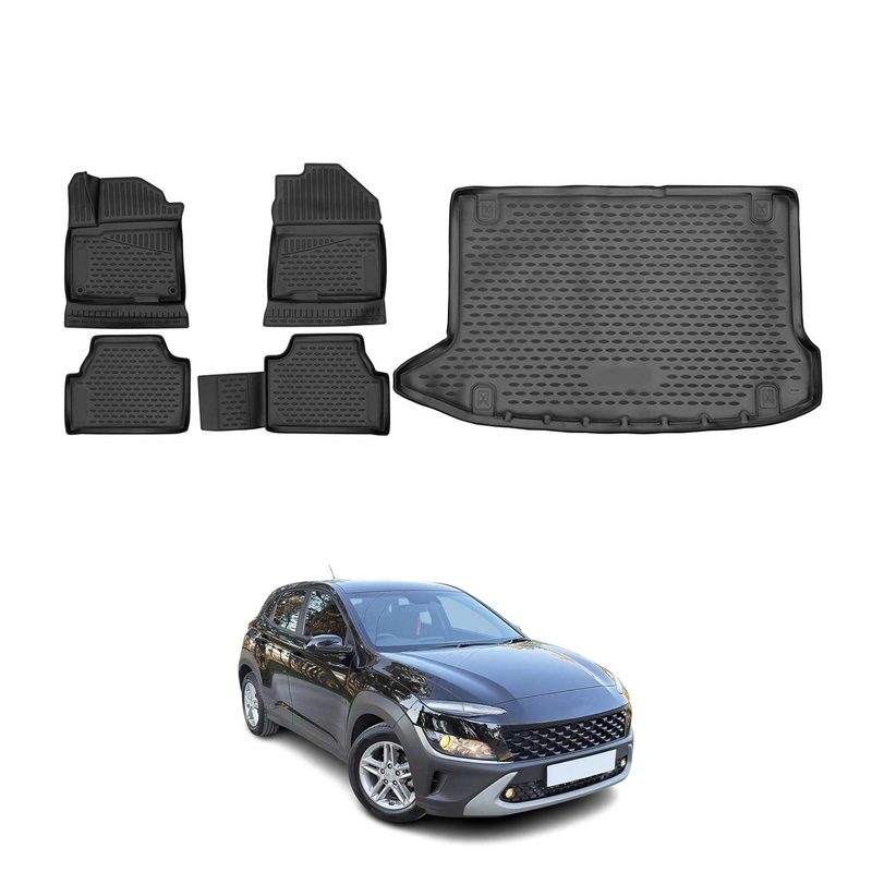 2018-2023 Hyundai Kona Floor Mats & Cargo Liner Full Set Black