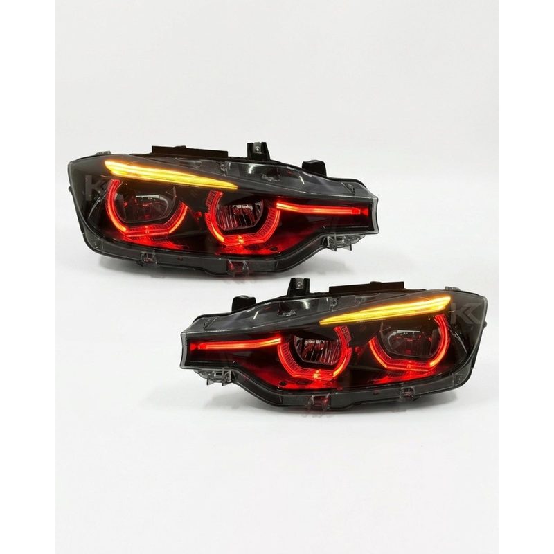 BMW 3 Series F30 / F31 / F35 V3 Smoked Triple-Color LED Headlight Assembly (White / Yellow / Red DRL) 2012 - 2018 (Replaces 63117314531)