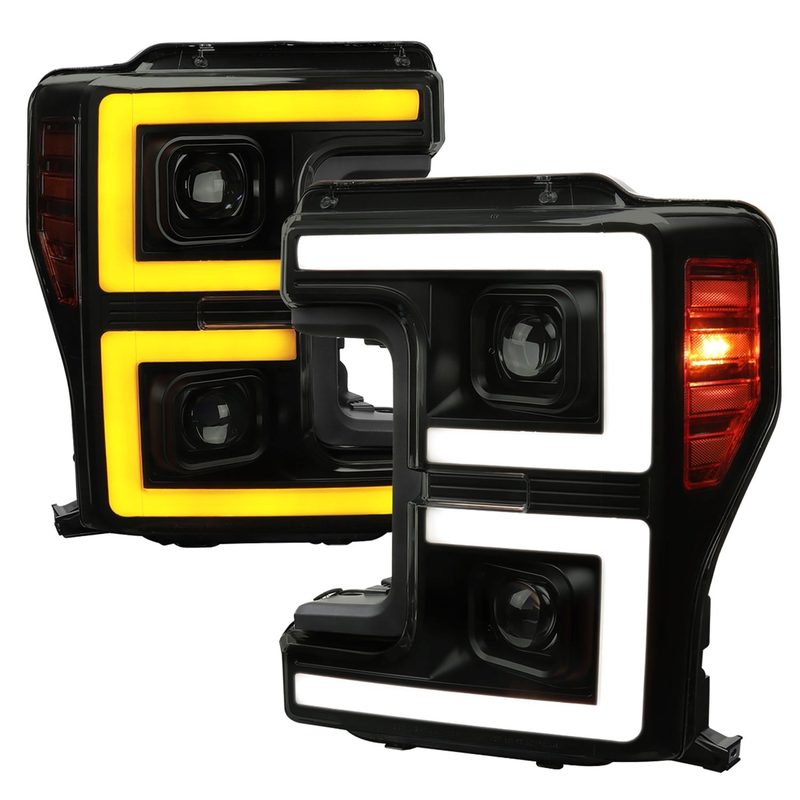 2017-2019 Ford F-250 F-350 F-450 F550 LED C-Bar Headlights Signal Glossy Black