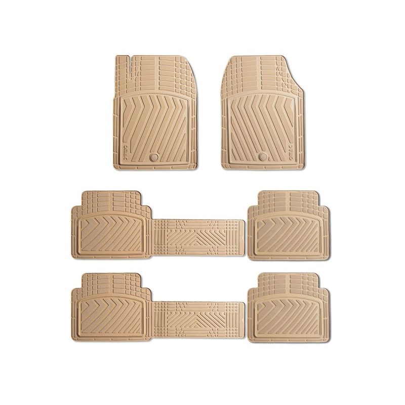 Floor Mats Liner Set All-Weather 3-Row Car Front Rear Universal 6+2Pcs Tan