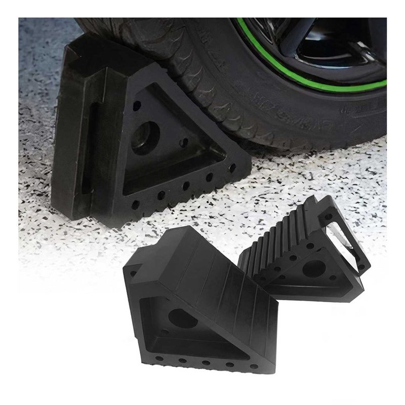 Wheel Tire Chock Blocks Heavy Duty Solid Ribbed Rubber Car Truck & Trailer