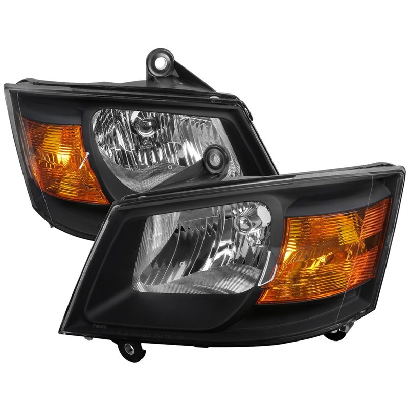2008-2010 Dodge Grand Caravan Factory Crystal Headlights Amber Reflector Black