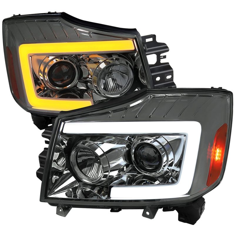 2004-2015 Nissan Titan / 04-2007 Armada LED C-Bar Headlights Signal Smoke