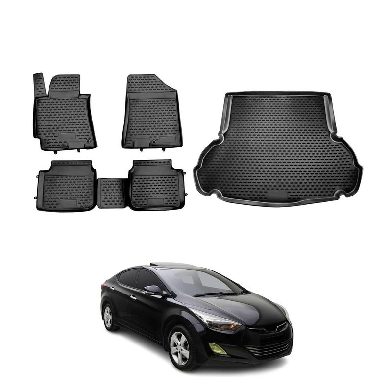 2011-2013 Hyundai Elantra Floor Mats & Cargo Liner Full Set All Weather Black