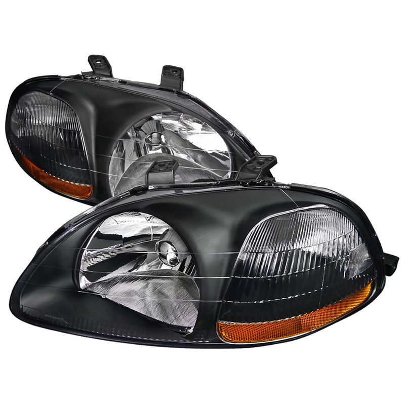 1996-1998 Honda Civic Factory Style Crystal Headlights Matte Black/Clear Lens