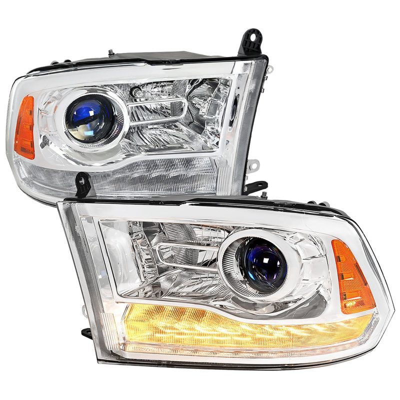 2013-2018 RAM 1500 2500 3500 LED Bar Projector Headlights Chrome/Clear Lens